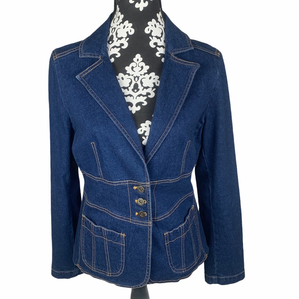 Massini Dark Blue Denim Blazer with Contrast Stitching